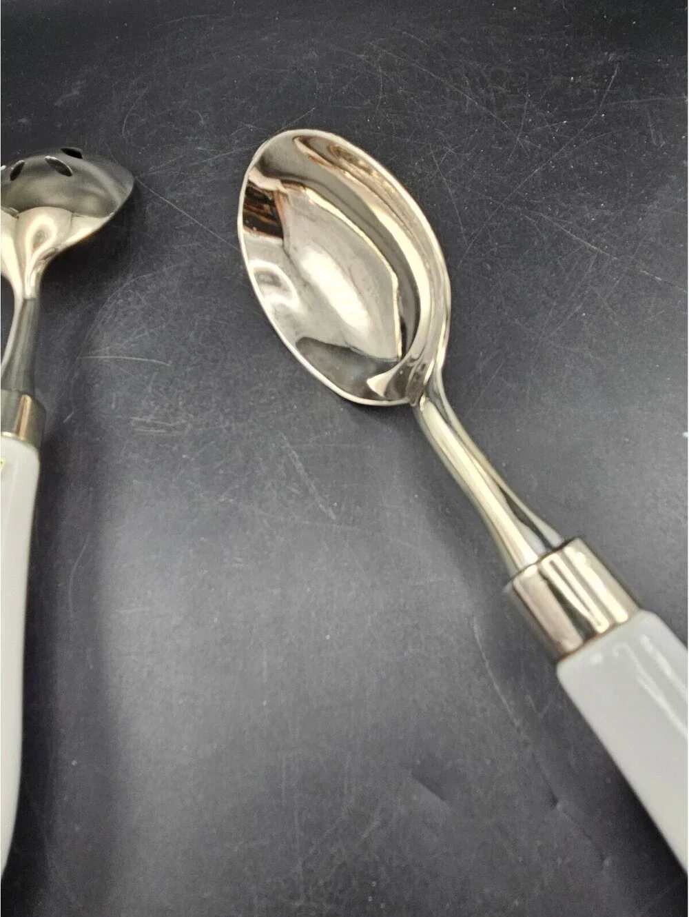 Studio Silversmith Cordon Bleu Silver Plated Salad Serving Set Porcelain Handle